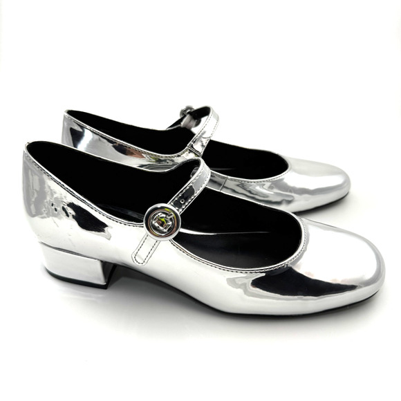 Steve Madden Silver Cyndie Mary Jane Block Heel Size 8 #mirror - Picture 4 of 9